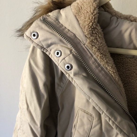 H&M Parka Faux Fur Hooded Y2K Jacket in Tan S - Picture 10 of 16